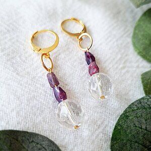 Amethyst Earrings, Dainty Crystal Dangles, Ethereal Fairycore Jewelry, Gold